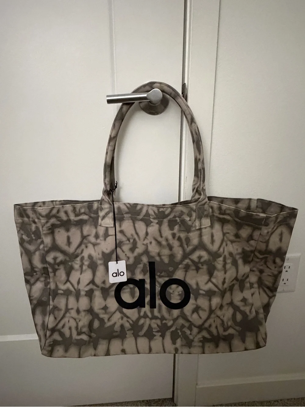 ALO Yoga Taupe and Grey Tie-Dye Canvas Tote